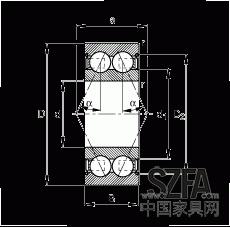 角接觸球軸承 30/8-B-2Z-TVH, 雙列，雙側(cè)間隙密封，接觸角 α = 25°